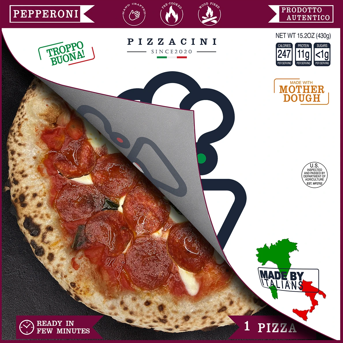 Frozen 12” Neapolitan pizza Pepperoni